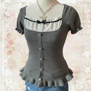 Grey Knit Layered Top